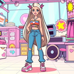 A nostalgic and stylish illustration of a 2000s-inspired Barbie character