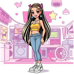 A nostalgic and stylish illustration of a 2000s-inspired Barbie character