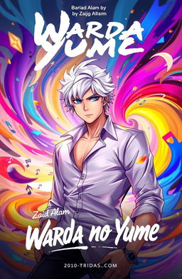 An artistic interpretation of the song 'Warda no Yume' by Zaid Alam, featuring a central character who resembles Gojo, wearing a stylish shirt