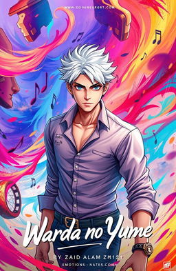 An artistic interpretation of the song 'Warda no Yume' by Zaid Alam, featuring a central character who resembles Gojo, wearing a stylish shirt