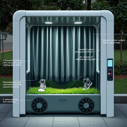 A high-tech shoe cleaning machine designed for outdoor parks and stadiums, featuring wide transparent openings (60-80 cm) for easy entry and exit