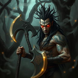 A bloodcarver, depicted as a formidable warrior with an exotic and fierce appearance