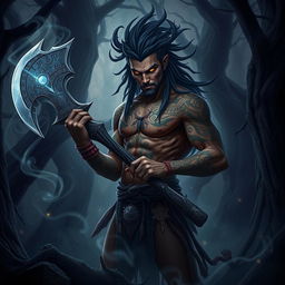 A bloodcarver, depicted as a formidable warrior with an exotic and fierce appearance