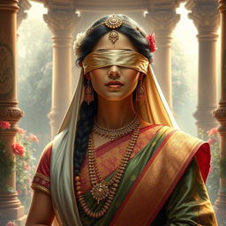 A majestic depiction of Gandhari, a powerful character from Indian mythology and the Mahabharata