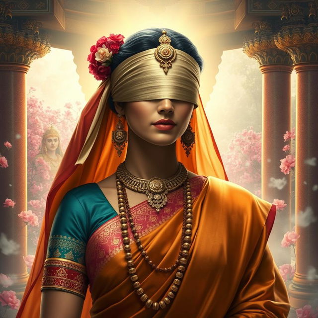 A majestic depiction of Gandhari, a powerful character from Indian mythology and the Mahabharata