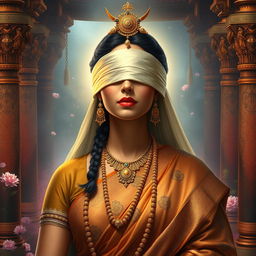 A majestic depiction of Gandhari, a powerful character from Indian mythology and the Mahabharata