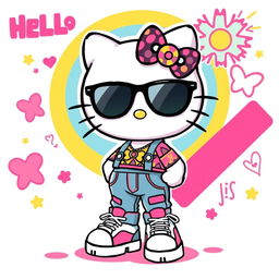 A playful illustration of a Hello Kitty character inspired by the fashion and style of the 2000s