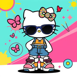 A playful illustration of a Hello Kitty character inspired by the fashion and style of the 2000s