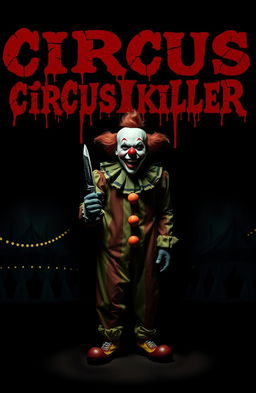 A dark, eerie circus scene set against a black background