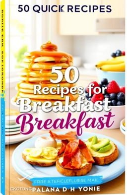 A vibrant and visually appealing cookbook cover showcasing the theme of '50 Quick Recipes for Breakfast'