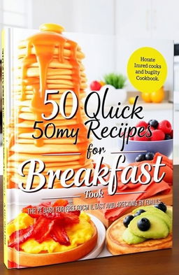 A vibrant and visually appealing cookbook cover showcasing the theme of '50 Quick Recipes for Breakfast'