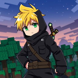 An anime-style Minecraft-inspired boy with bright yellow hair, styled in a blocky, pixelated manner