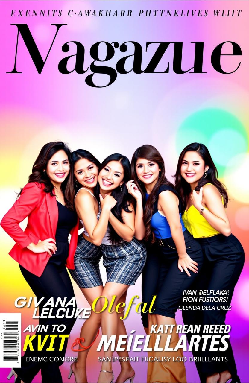 A vibrant magazine cover showcasing five popular personalities: Ivana Alawi, Glenda Dela Cruz, Avin Ong, Kath Melendez, and Andrea Brillantes