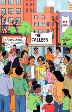 A vibrant illustration of various citizen participation mechanisms in an urban setting