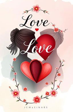 A book cover design featuring a poetic theme, with illustrations of intertwined hearts symbolizing love, alongside shadows representing unrequited and toxic loves