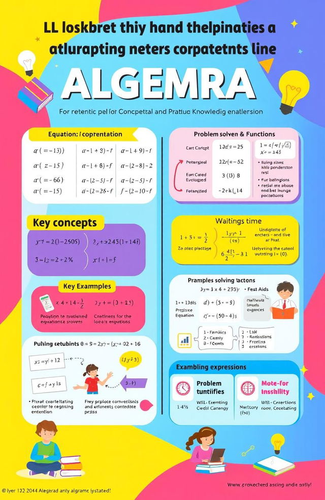 An educational poster illustrating a learning module on algebraic conceptual and procedural knowledge retention