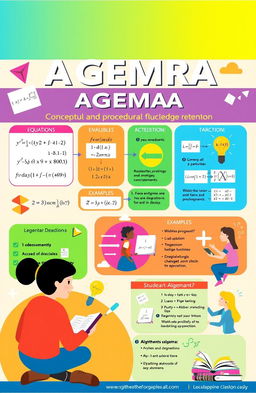 An educational poster illustrating a learning module on algebraic conceptual and procedural knowledge retention