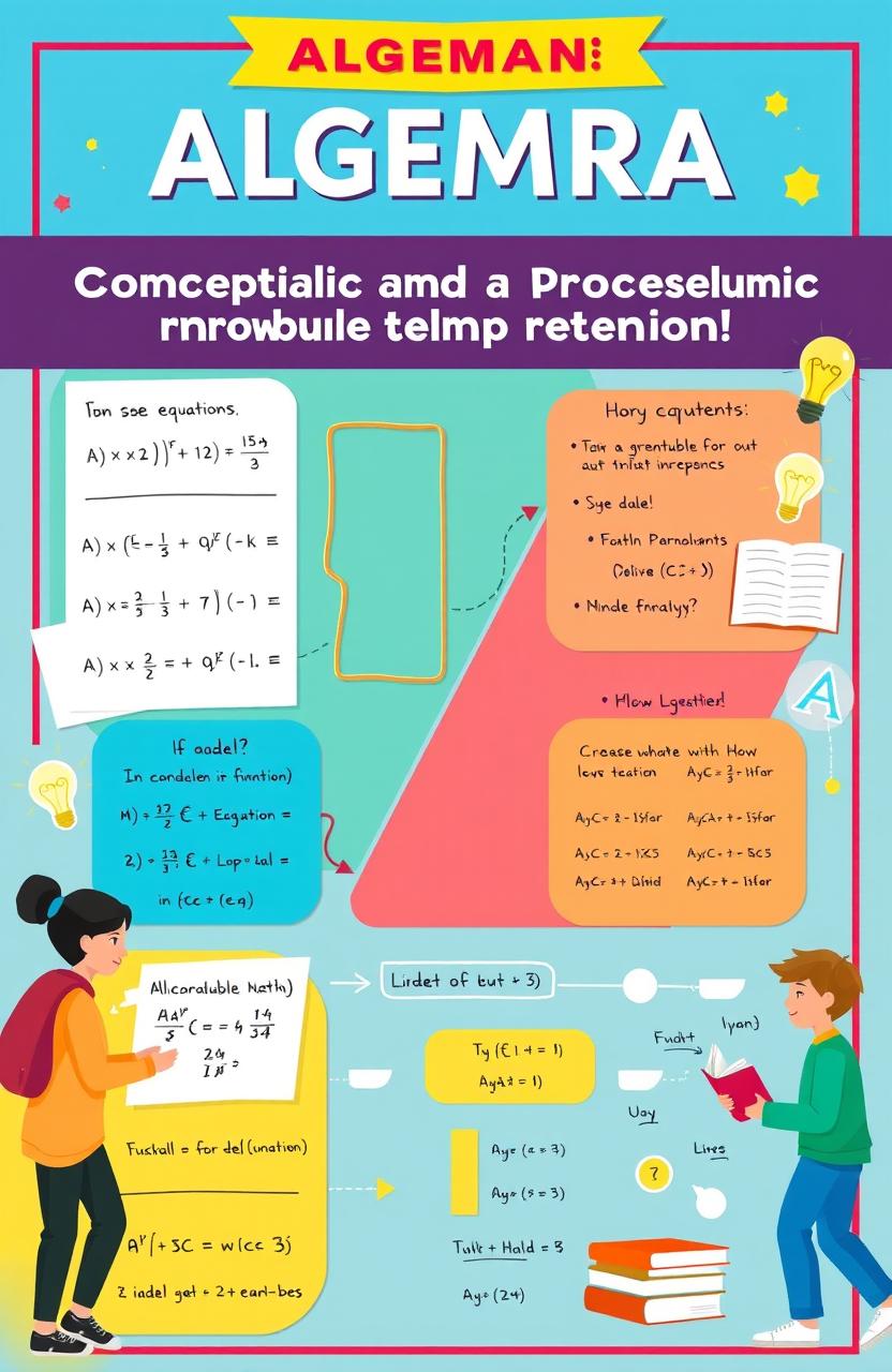 An educational poster illustrating a learning module on algebraic conceptual and procedural knowledge retention