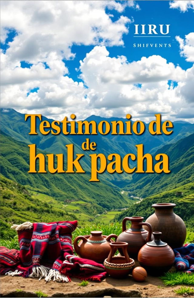 A captivating book cover design for a work titled 'Testimonios de huk pacha'