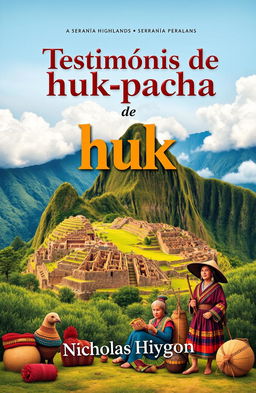 A vibrant and detailed book cover design showcasing the Peruvian highlands (serranía peruana) and its rich traditions