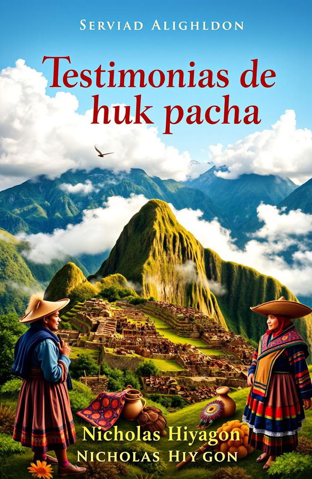 A vibrant and detailed book cover design showcasing the Peruvian highlands (serranía peruana) and its rich traditions