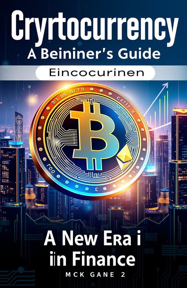 A visually engaging cover image for a beginner's guide on cryptocurrency, featuring a digital currency coin design with Bitcoin and Ethereum symbols prominently displayed