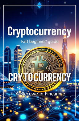 A visually engaging cover image for a beginner's guide on cryptocurrency, featuring a digital currency coin design with Bitcoin and Ethereum symbols prominently displayed