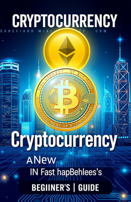 A visually engaging cover image for a beginner's guide on cryptocurrency, featuring a digital currency coin design with Bitcoin and Ethereum symbols prominently displayed