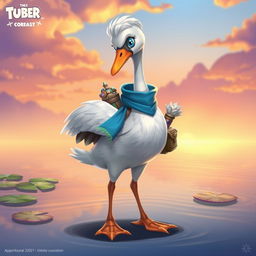 A detailed concept art of a unique swan character designed for a video game