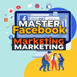 An engaging online course cover image for Facebook marketing, featuring a vibrant color palette and dynamic layout