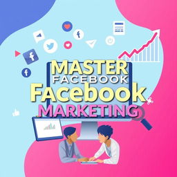 An engaging online course cover image for Facebook marketing, featuring a vibrant color palette and dynamic layout