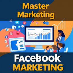 An engaging online course cover image for Facebook marketing, featuring a vibrant color palette and dynamic layout