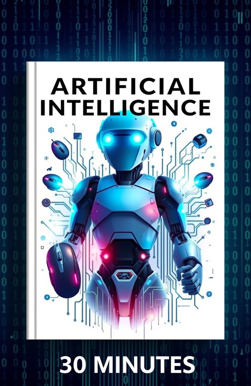 A book cover design featuring a vibrant and imaginative representation of artificial intelligence