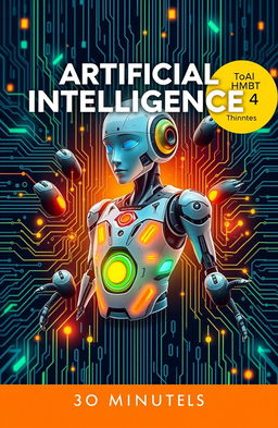 A book cover design featuring a vibrant and imaginative representation of artificial intelligence