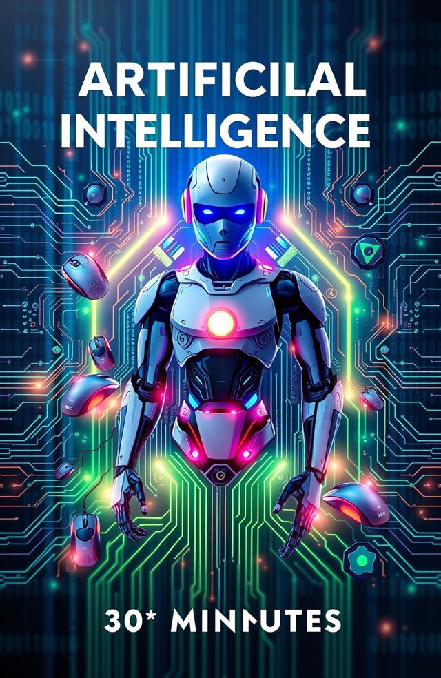 A book cover design featuring a vibrant and imaginative representation of artificial intelligence