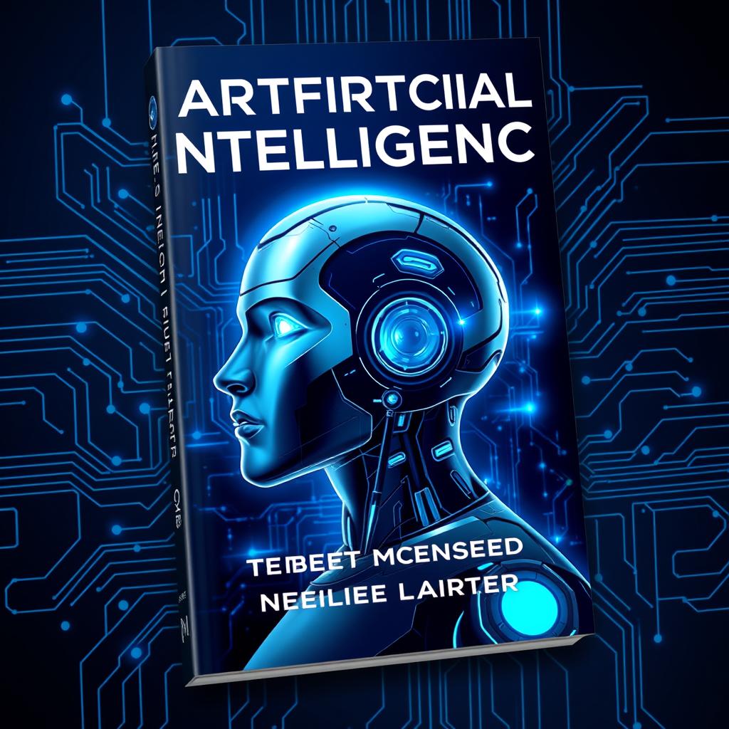 A captivating book cover for a title on artificial intelligence featuring a futuristic design