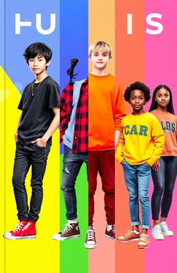A vibrant cover design featuring a split-color layout divided into seven sections: blue, purple, green, yellow, orange, red, and pink
