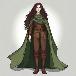 A high-quality digital art depicting a female druid with long, dark brown curly hair