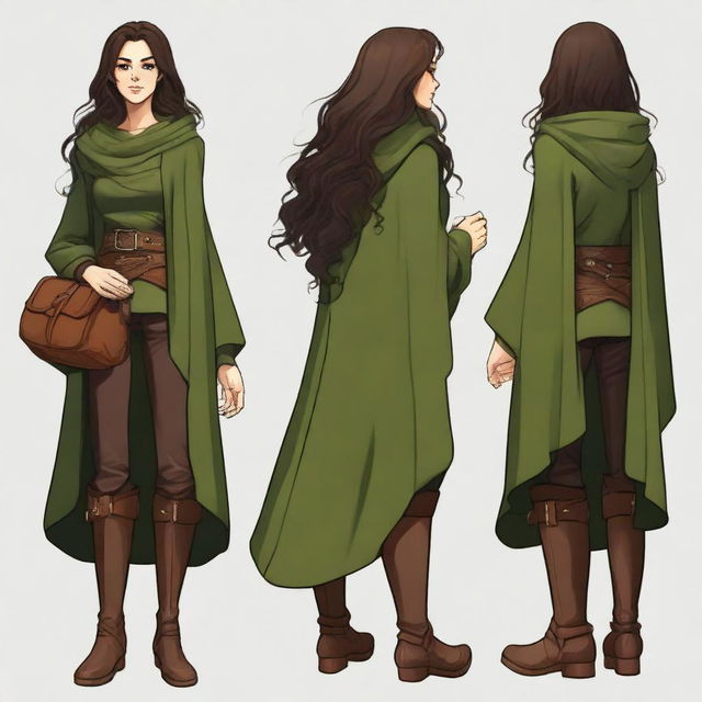 A high-quality digital art depicting a female druid with long, dark brown curly hair