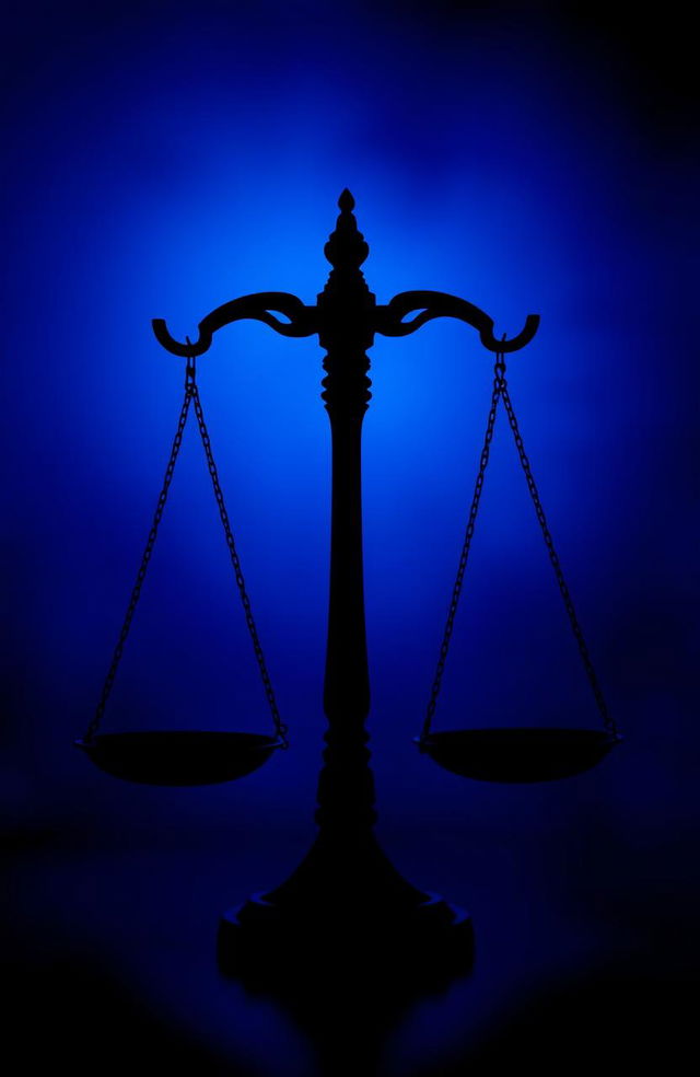 A striking silhouette of the scales of justice, symbolizing fairness and balance