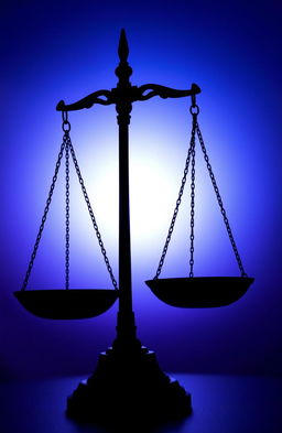 A striking silhouette of the scales of justice, symbolizing fairness and balance