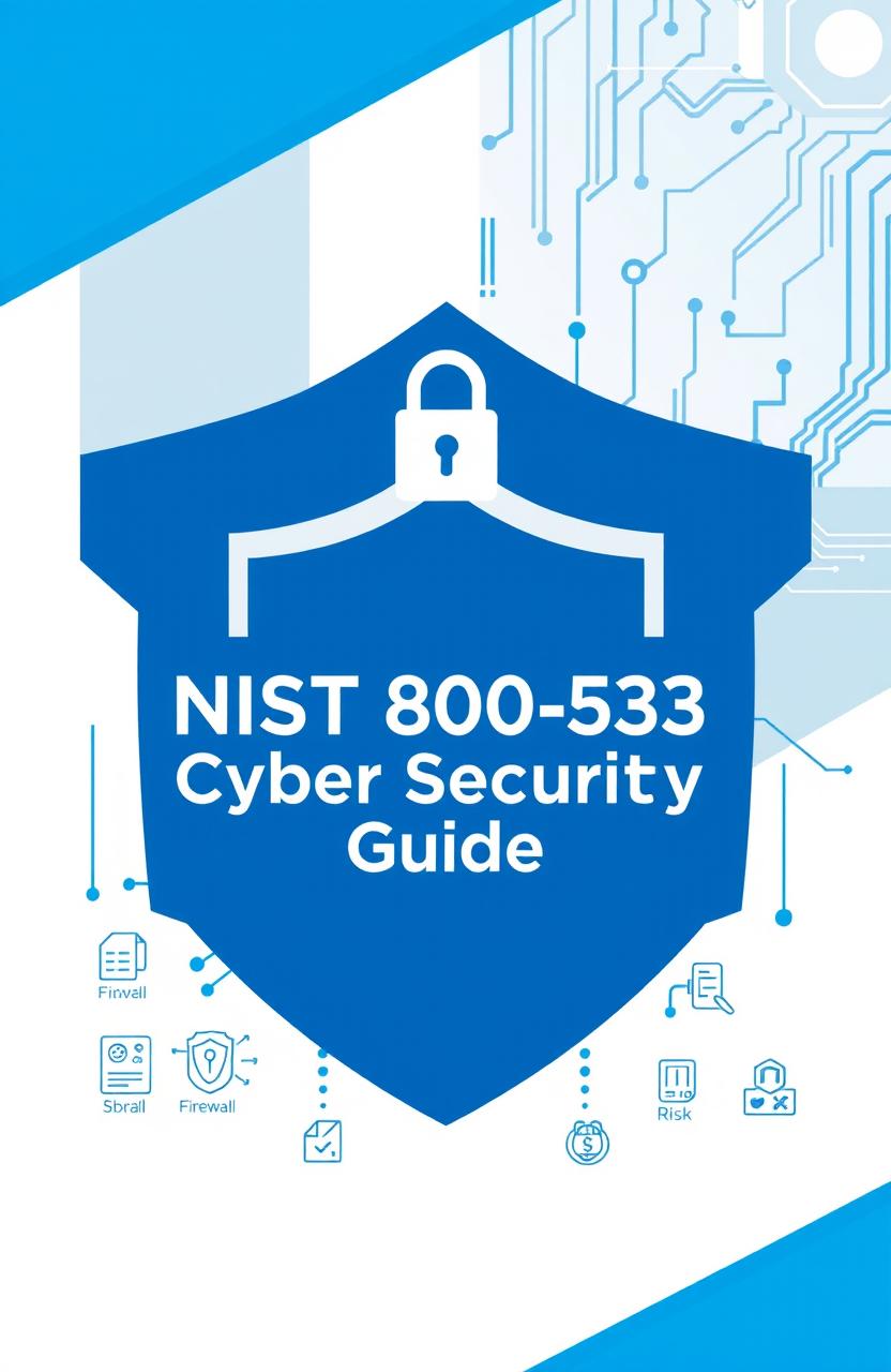 A detailed and visually appealing cover page for a professional document titled 'NIST 800-53 Cyber Security Guide'