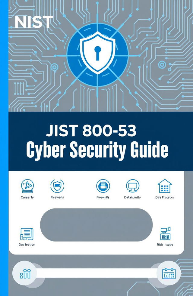 A detailed and visually appealing cover page for a professional document titled 'NIST 800-53 Cyber Security Guide'