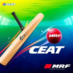 A vibrant and dynamic wallpaper design featuring cricket elements, prominently showcasing the CEAT and MRF logos