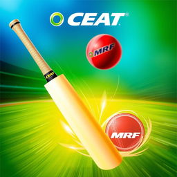 A vibrant and dynamic wallpaper design featuring cricket elements, prominently showcasing the CEAT and MRF logos