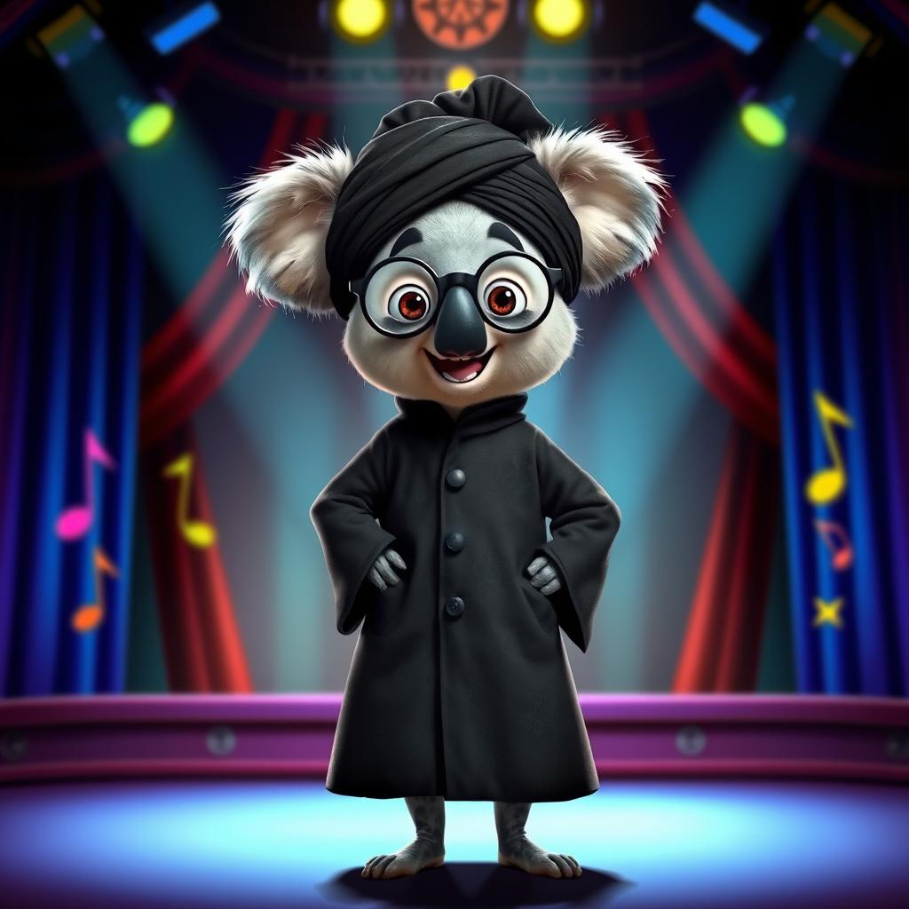 A playful interpretation of Buster Moon, the koala character from 'Sing', dressed in traditional Ayatollah attire