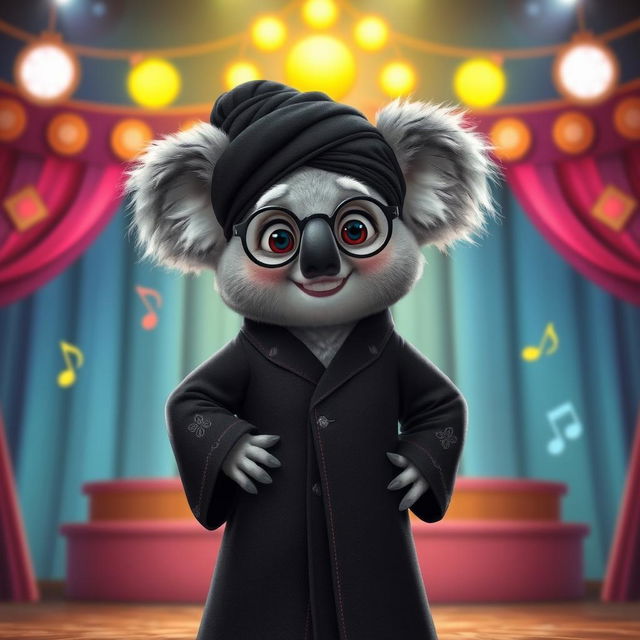 A playful interpretation of Buster Moon, the koala character from 'Sing', dressed in traditional Ayatollah attire