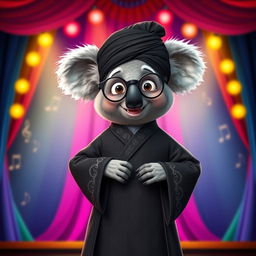 A playful interpretation of Buster Moon, the koala character from 'Sing', dressed in traditional Ayatollah attire