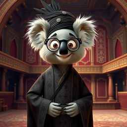 A creative representation of Buster Moon, the charismatic koala from 'Sing', dressed in traditional Iranian Ayatollah attire