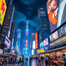 A futuristic cityscape at night, illuminated with neon lights in vibrant colors